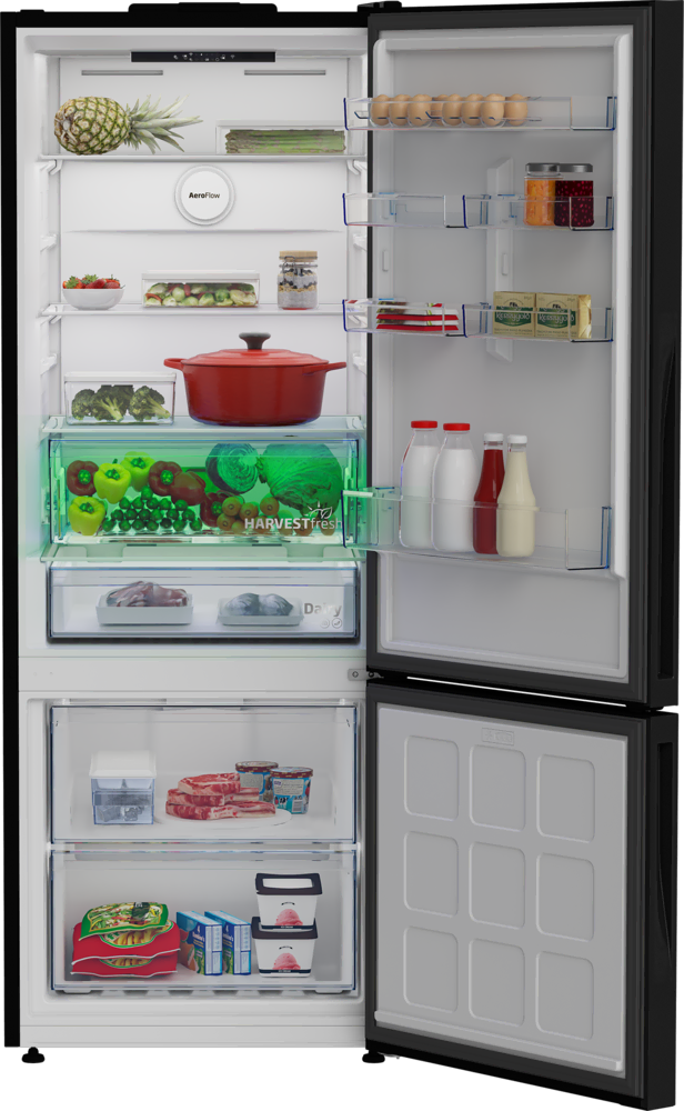 670475 IESC AI  Siyah Cam Yapay Zeka Teknolojili Alttan Donduruculu Buzdolabı