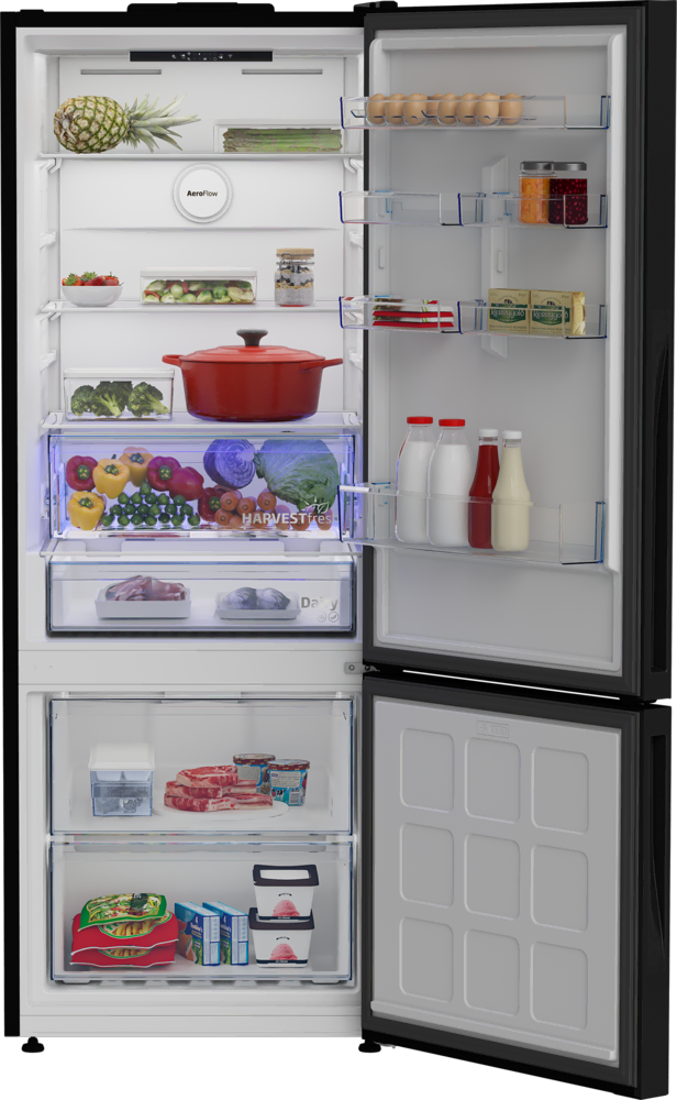 670475 IESC AI  Siyah Cam Yapay Zeka Teknolojili Alttan Donduruculu Buzdolabı