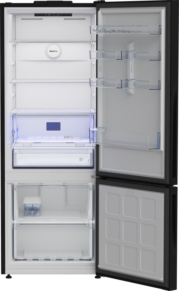 670475 IESC AI  Siyah Cam Yapay Zeka Teknolojili Alttan Donduruculu Buzdolabı