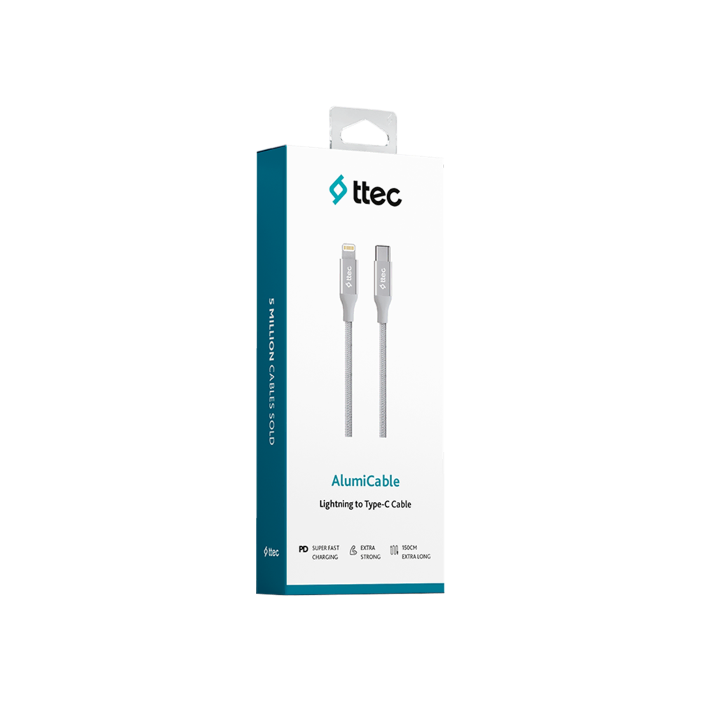TtecAlumiCable Typec-Lightng KabloGümüş Şarj Kabloları