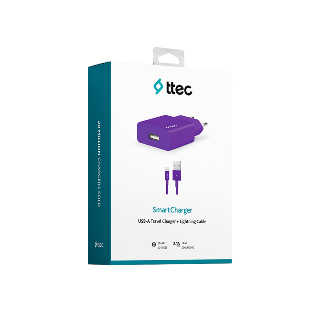 Ttec SmartCharger Adaptör+Lightng Mor Şarj Cihazları