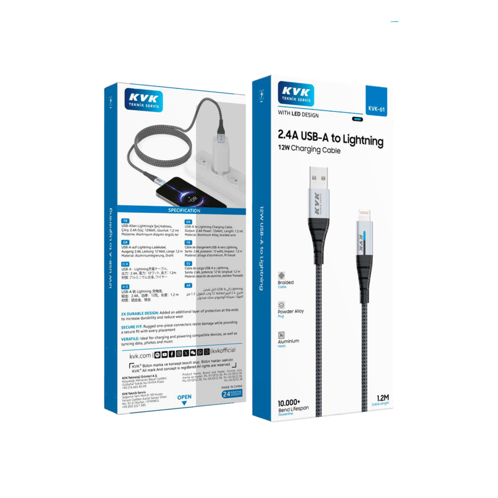 HASR ISKLI 2.4A USB-A LGHTN 12W 1.2M KBL Şarj Cihazları